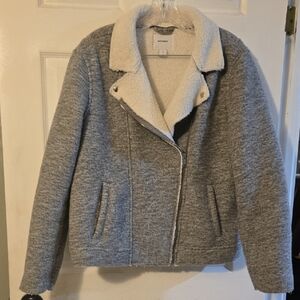 Old Navy Gray Fleece Jacket with Cream Collar
